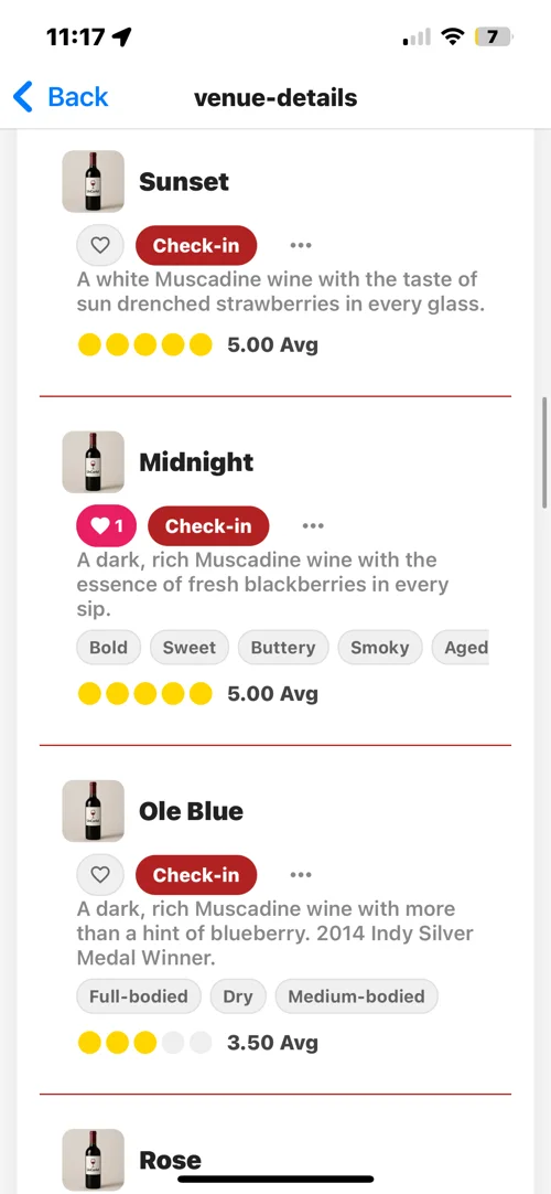Browse the wine menu of a local winery in The Wine App